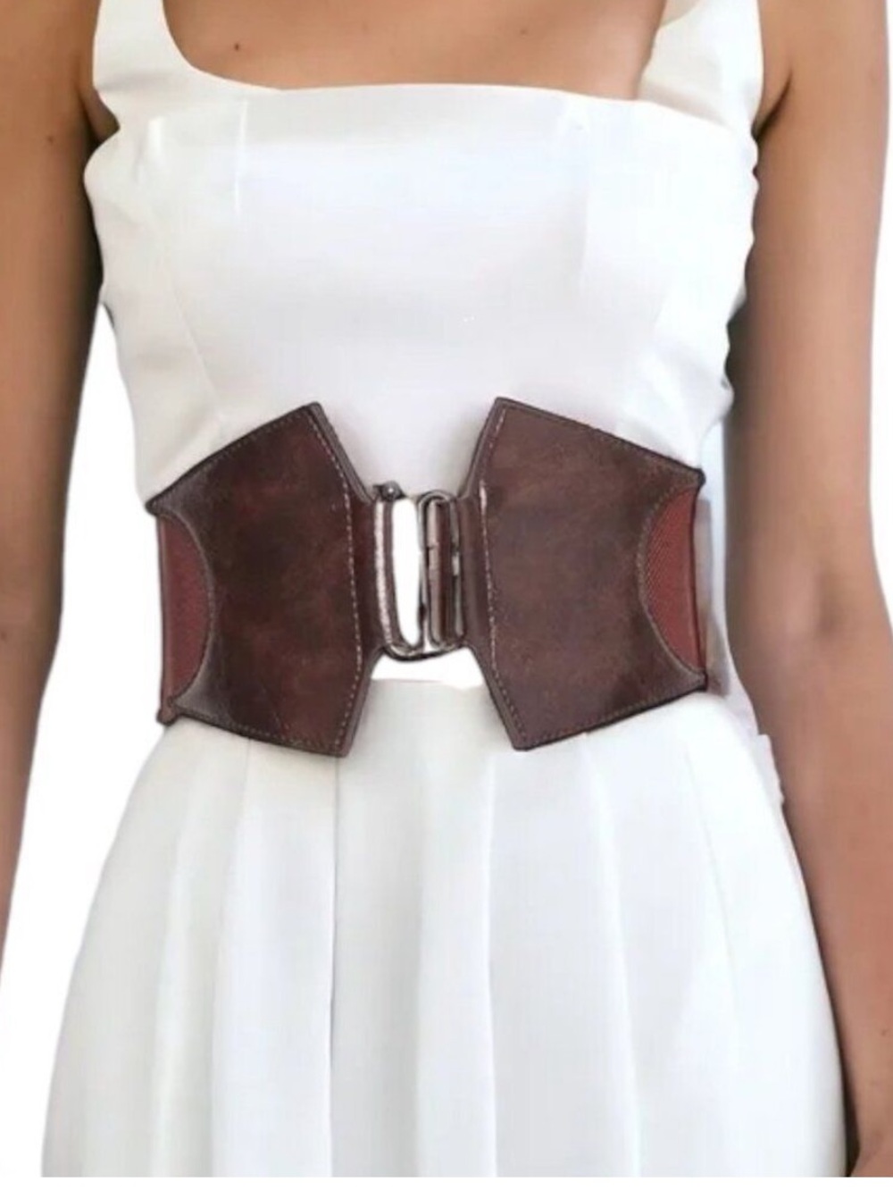 Dark Brown Corset Cinch Wide Statement Belt NWT